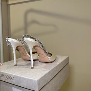 Jimmy Choo BRIDAL White Satin Crystal-Trim Slingback Pumps
